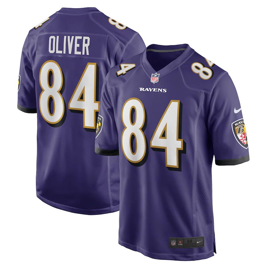 Men Baltimore Ravens 84 Josh Oliver Nike Purple Game NFL Jersey